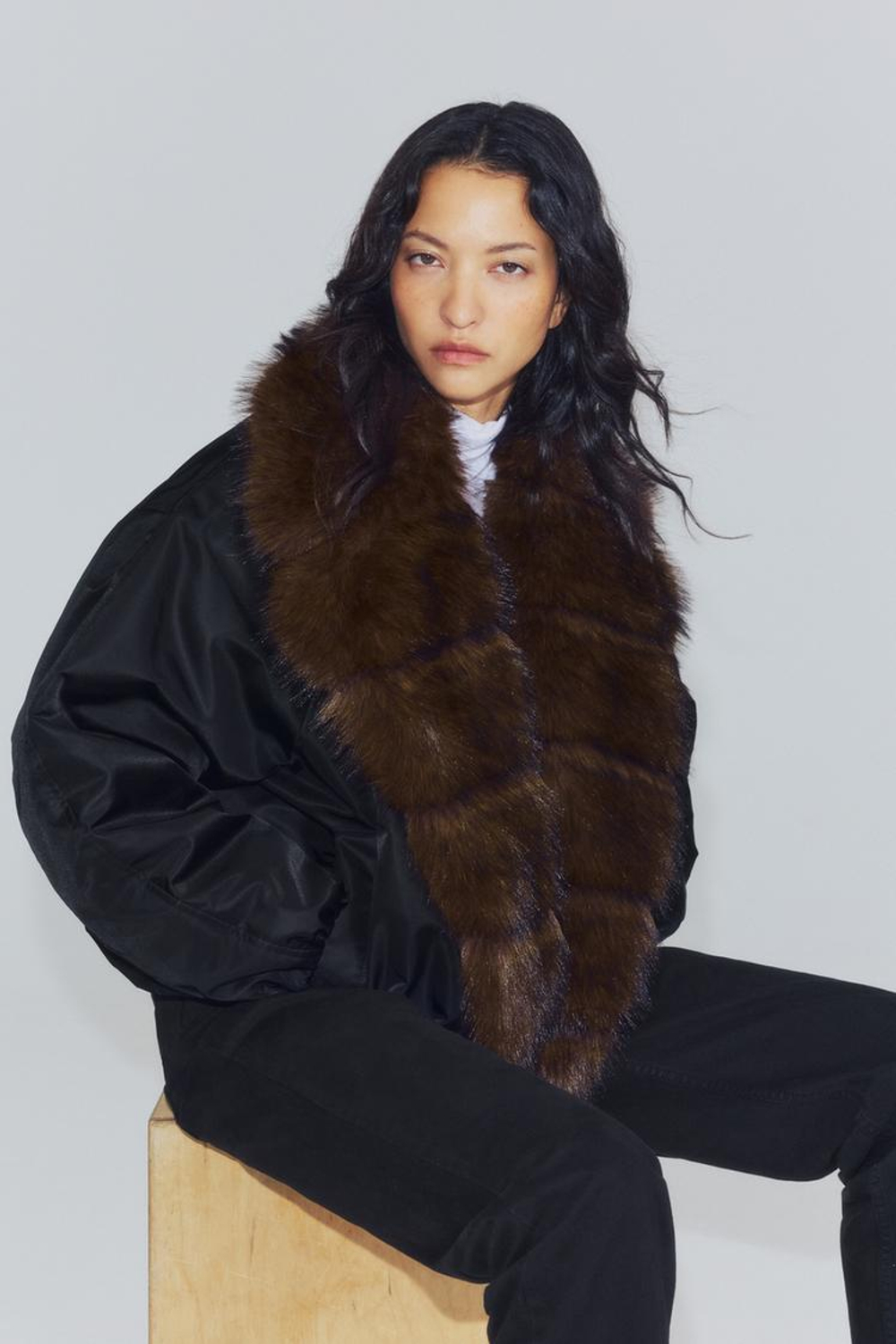 ZARA БОМБЕР С ВОРОТНИКОМ С ОТДЕЛКОЙ ПОД МЕХ — ZW COLLECTION, ЧЕРНЫЙ