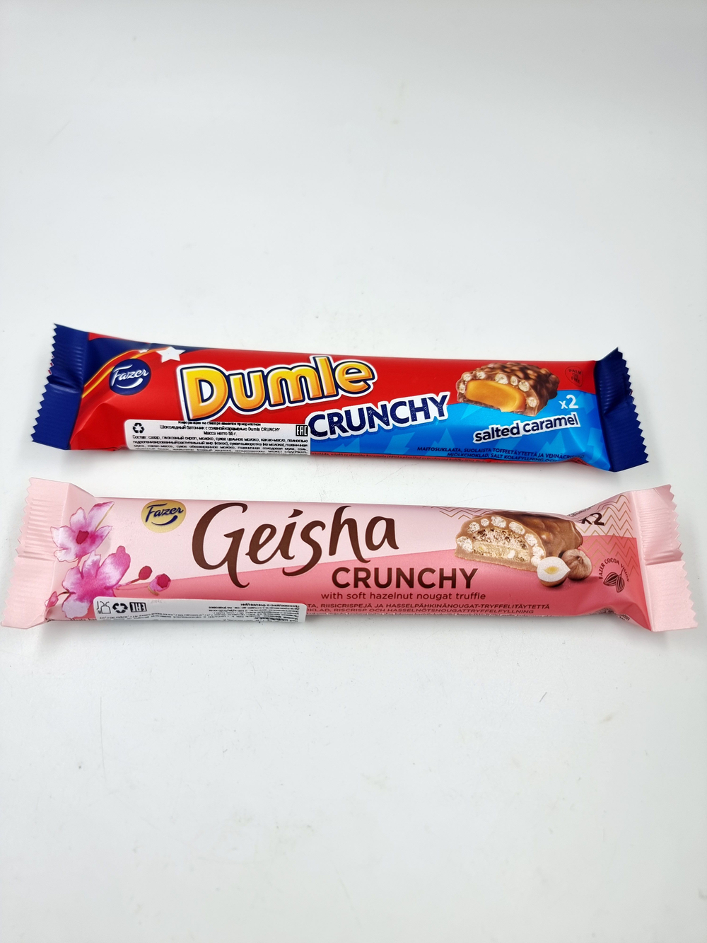 Fazer Батончики с воздушным рисом в шоколаде Geisha Crunchy и Dumle Crunchy (50 г+55 г) 105 г (из Финляндии)