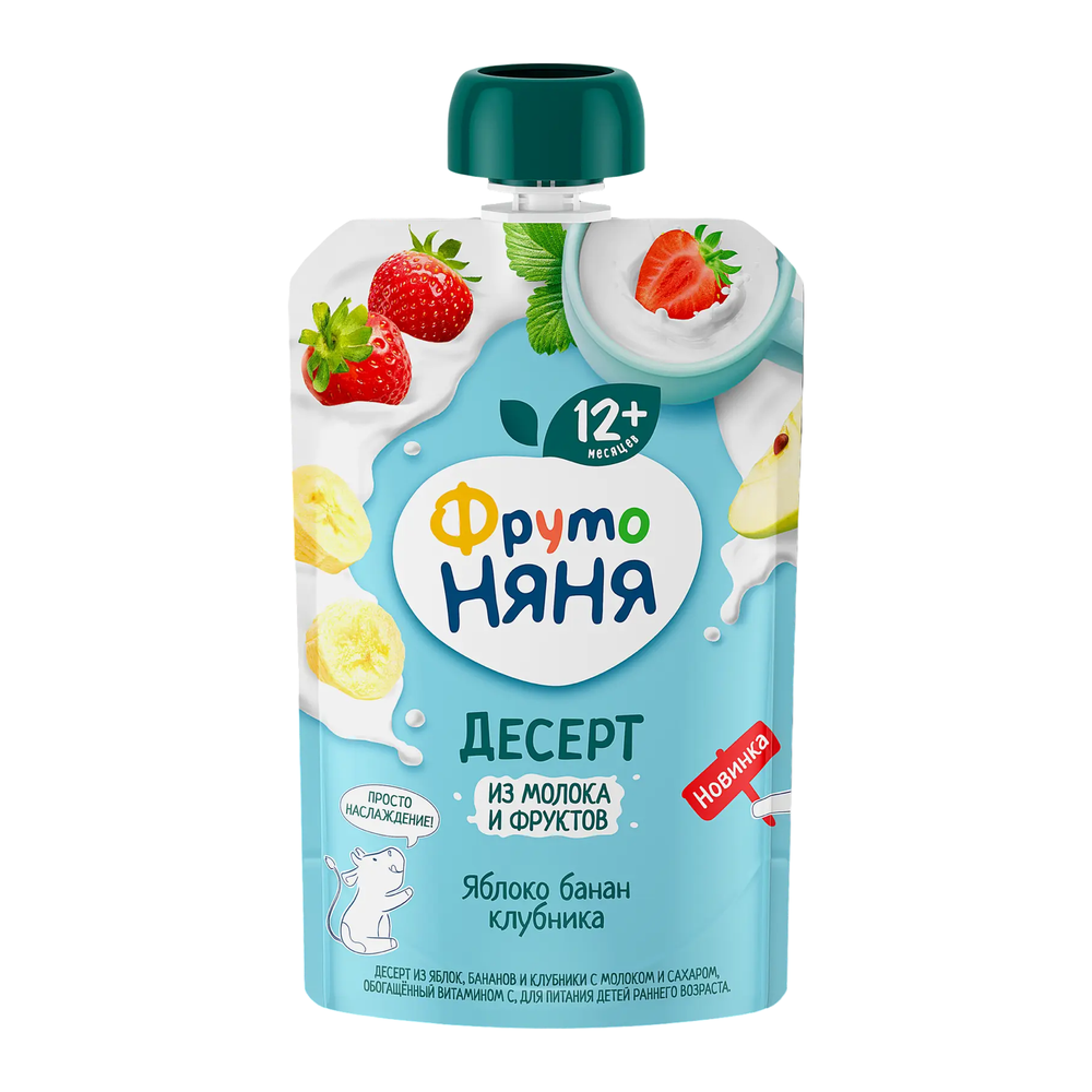 Десерт ФрутоНяня 90г из яблок, бананов и клубники