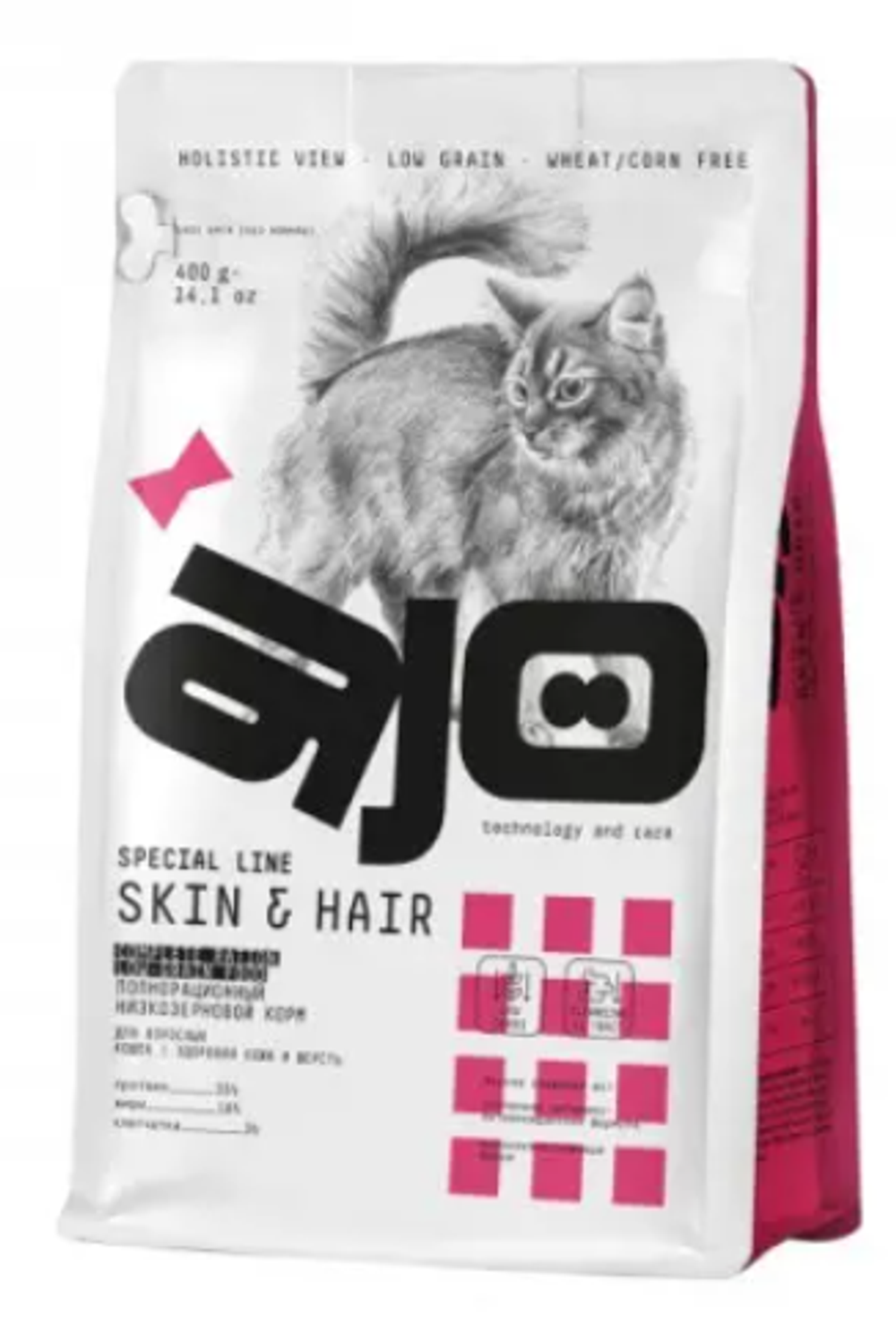 AJO Cat Skin & Hair корм для кошек здоровая кожа и красивая шерсть 10 кг