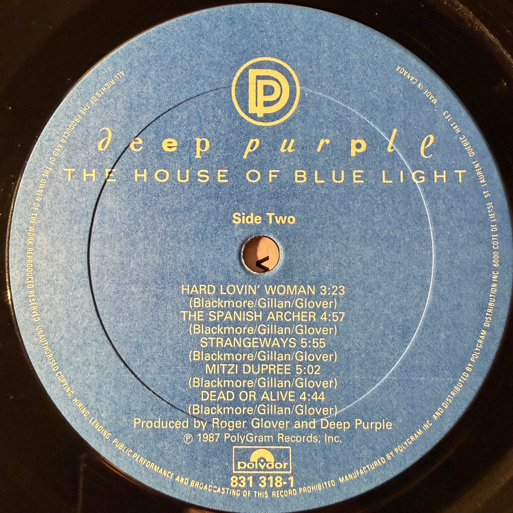 Deep Purple ‎– The House Of Blue Light (Канада 1987г.)