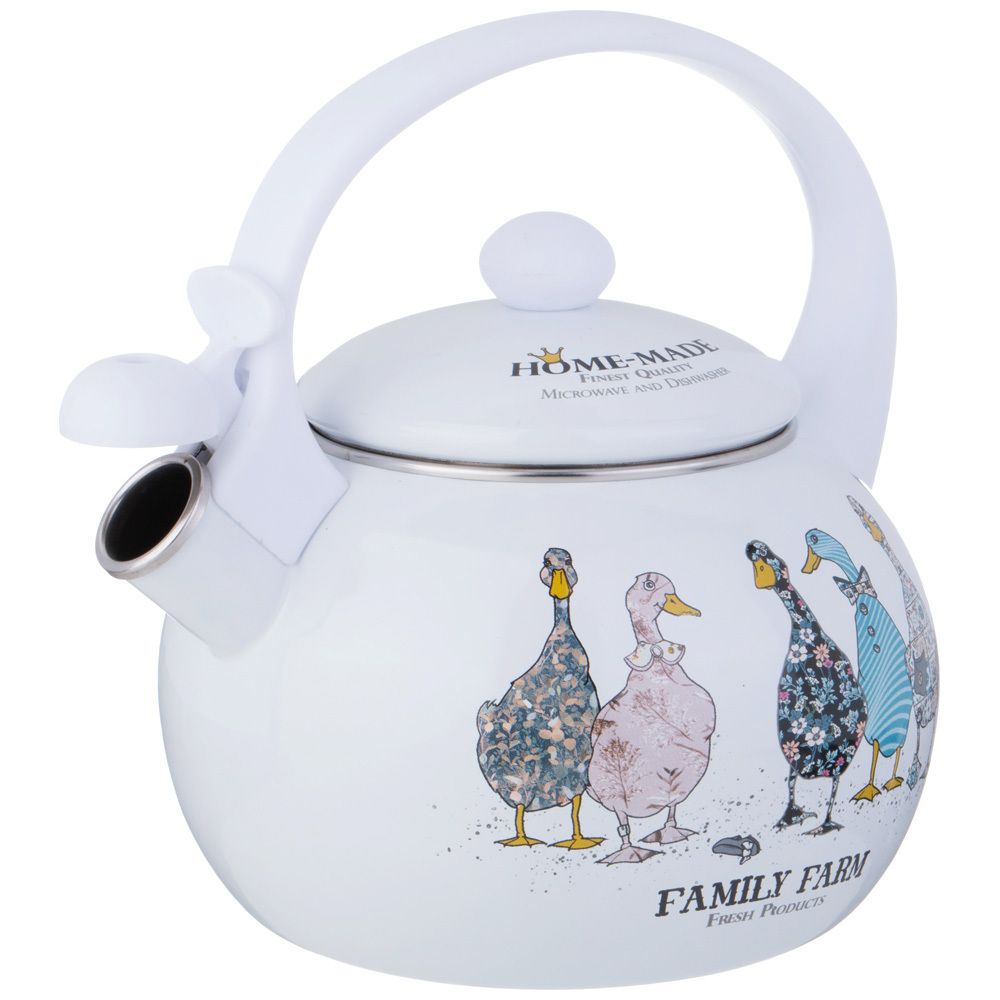 ЧАЙНИК AGNESS ЭМАЛИРОВАННЫЙ СО СВИСТКОМ СЕРИЯ "FAMILY FARM", 2,2Л, ИНДУКЦИОННОЕ ДНО