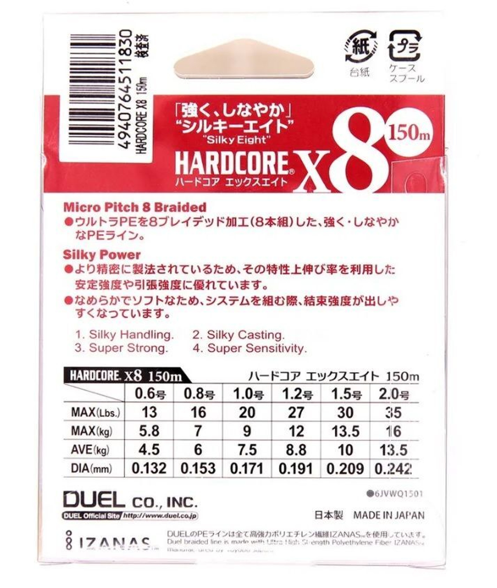 Плетеный шнур для рыбалки Duel PE Hardcore X4
