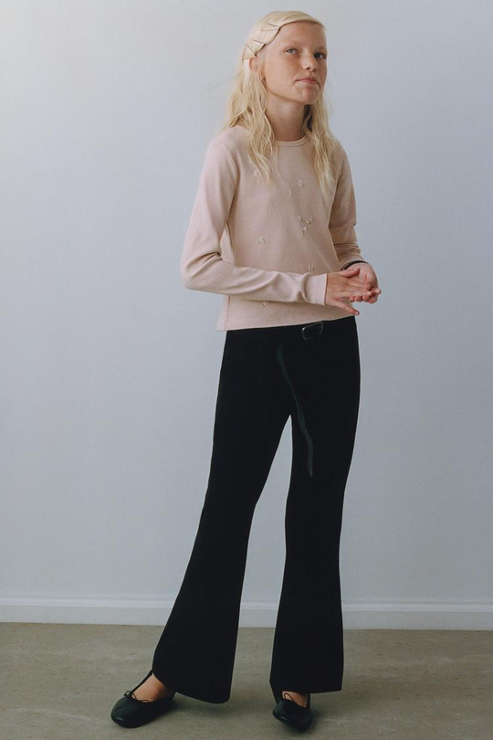 ZARA ЛЕГИНСЫ FLARE ИЗ ТРИКОТАЖА РОМА, ЧЕРНЫЙ