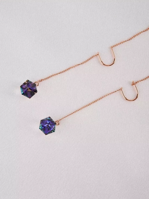 Серьги-протяжки Миражи с фиолетовыми кристаллами Swarovski
