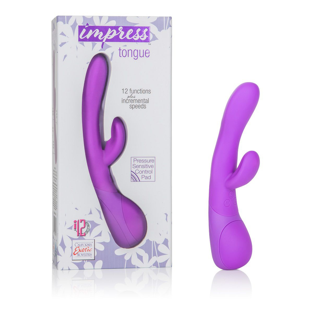 Фиолетовый вибромассажер Impress Tongue со стимуляцией клитора - 18 см. (Цвет: фиолетовый)