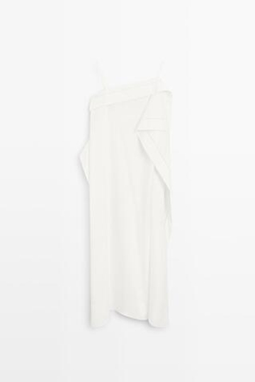 Massimo Dutti Асимметричное платье миди с оборками - STUDIO, белый