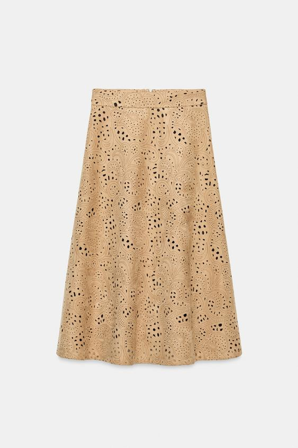 ZARA ЮБКА ИЗ ИСКУССТВЕННОЙ ЗАМШИ С ПЕРФОРАЦИЕЙ, МЯГКИЙ КАШТАНОВЫЙ