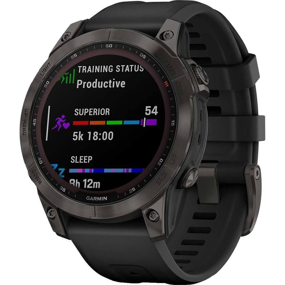 Умные часы Garmin Fenix 7 Sapphire Solar Титан DLC Carbon Grey с черным ремешком 47 мм