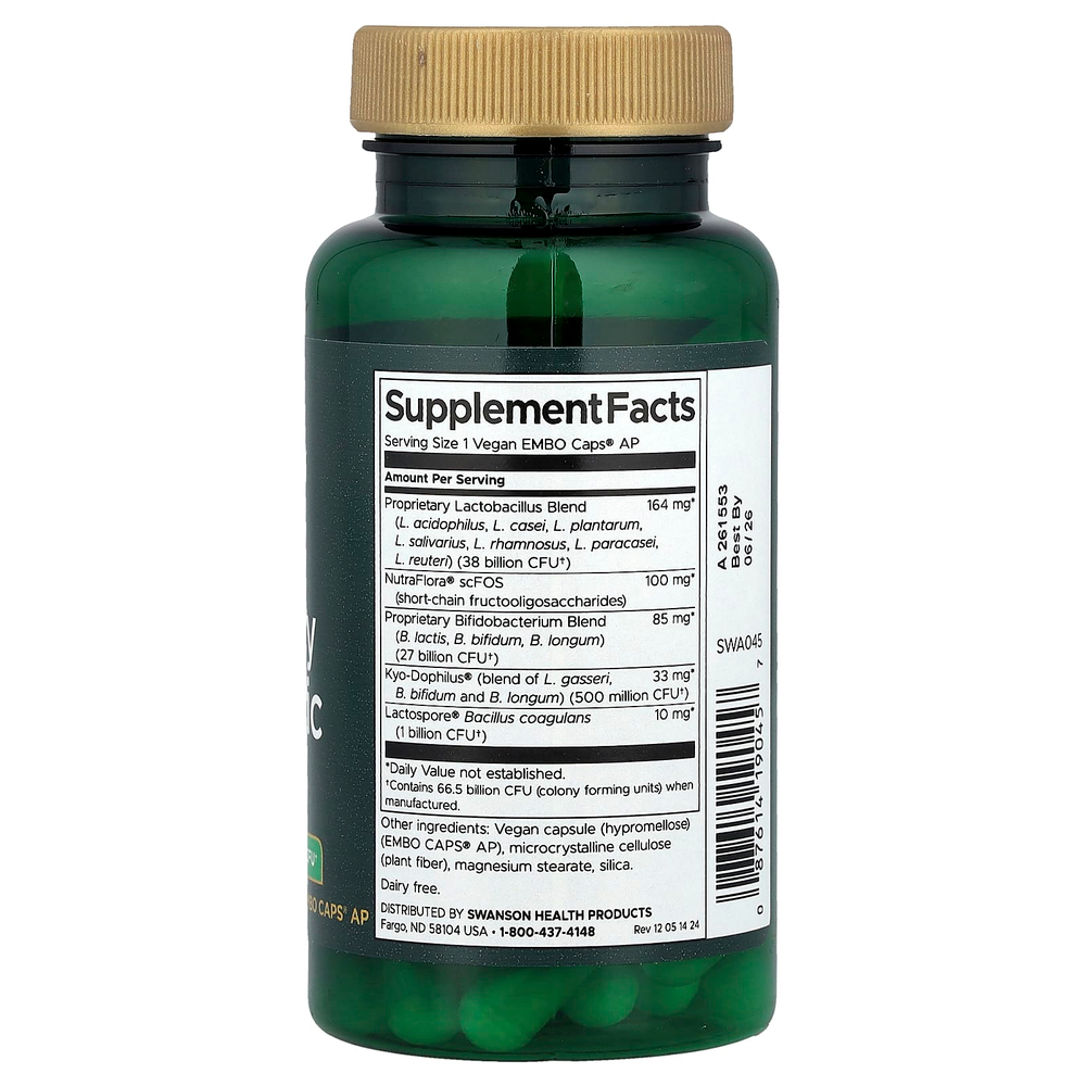 Swanson Vitamins, Сверхэффективный пробиотик, 66,5 млрд КОЕ, 60 веганских капсул EMBO Caps® AP