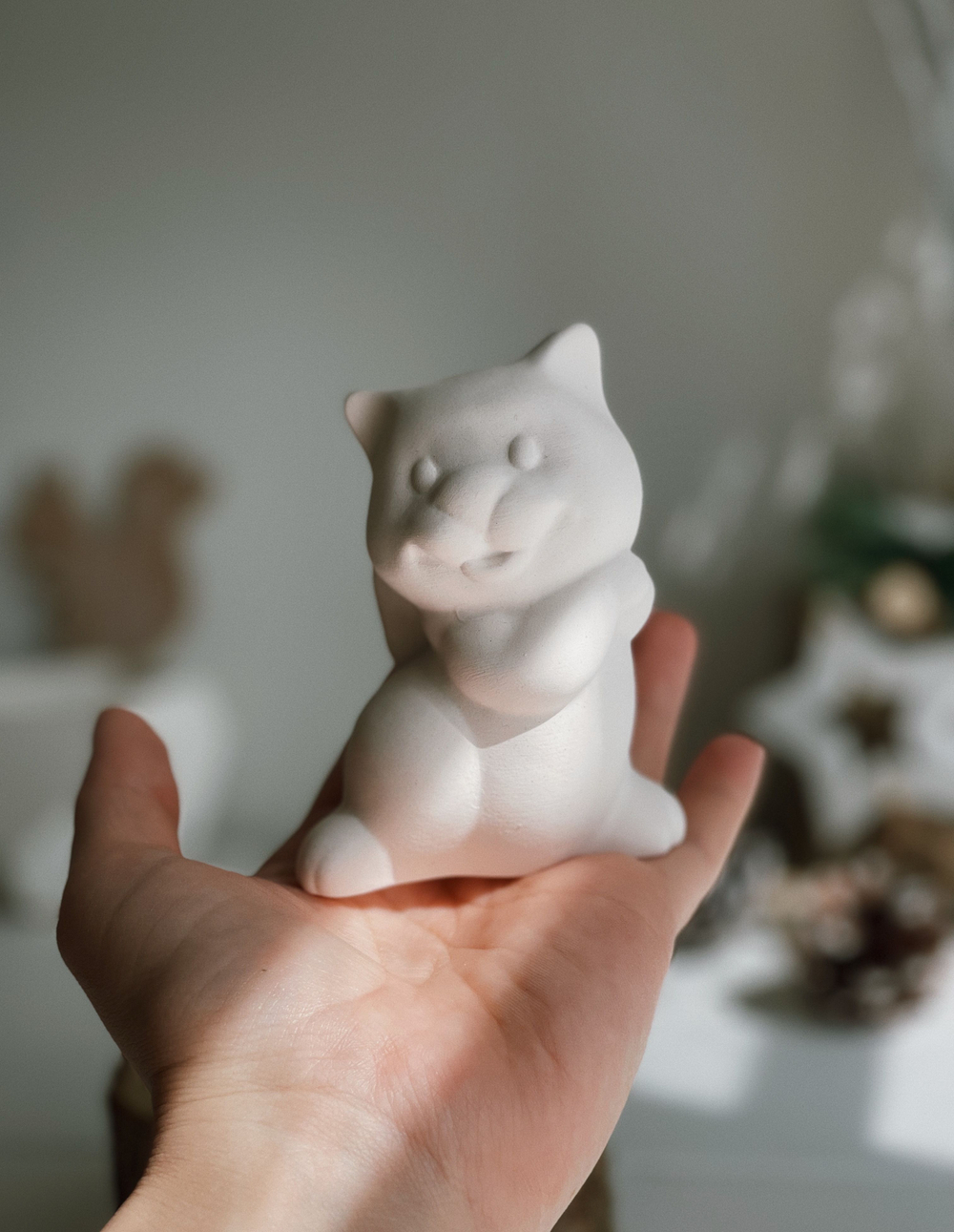 Кот с бантом для росписи 9,5 см / Фарфор/ Елочная игрушка/ручная работа