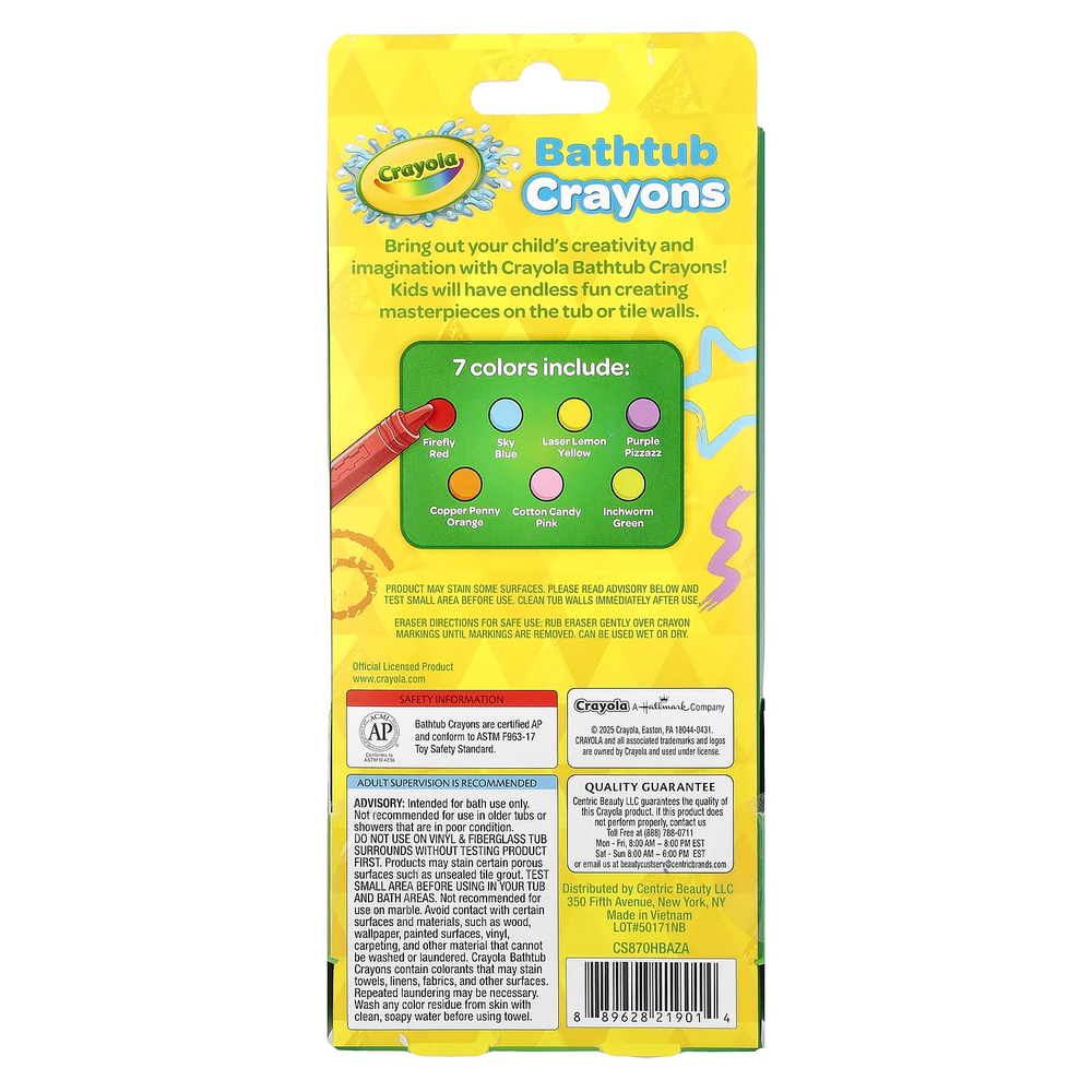 Crayola, мелки для ванны, для детей от 3 лет, набор из 8 предметов