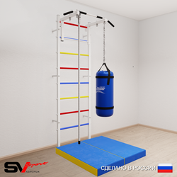 Шведская стенка Sv Sport 5096 (Турник стандарт/Канат/Цепь/Мешок 22кг/Мат 1м)