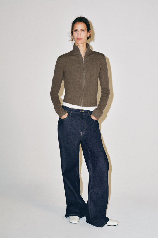ZARA КАРДИГАН НА МОЛНИИ ИЗ 100% ШЕРСТИ, СЕРО-КОРИЧНЕВЫЙ