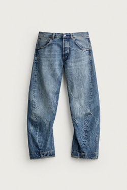 ZARA ДЖИНСЫ STRAIGHT FIT СО СМЕЩЕННЫМИ ШВАМИ, ВЫЦВЕТШИЙ СИНИЙ