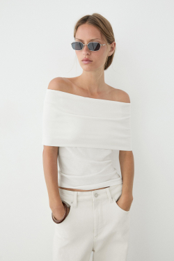 Massimo Dutti Хлопковый топ с открытыми плечами, белый