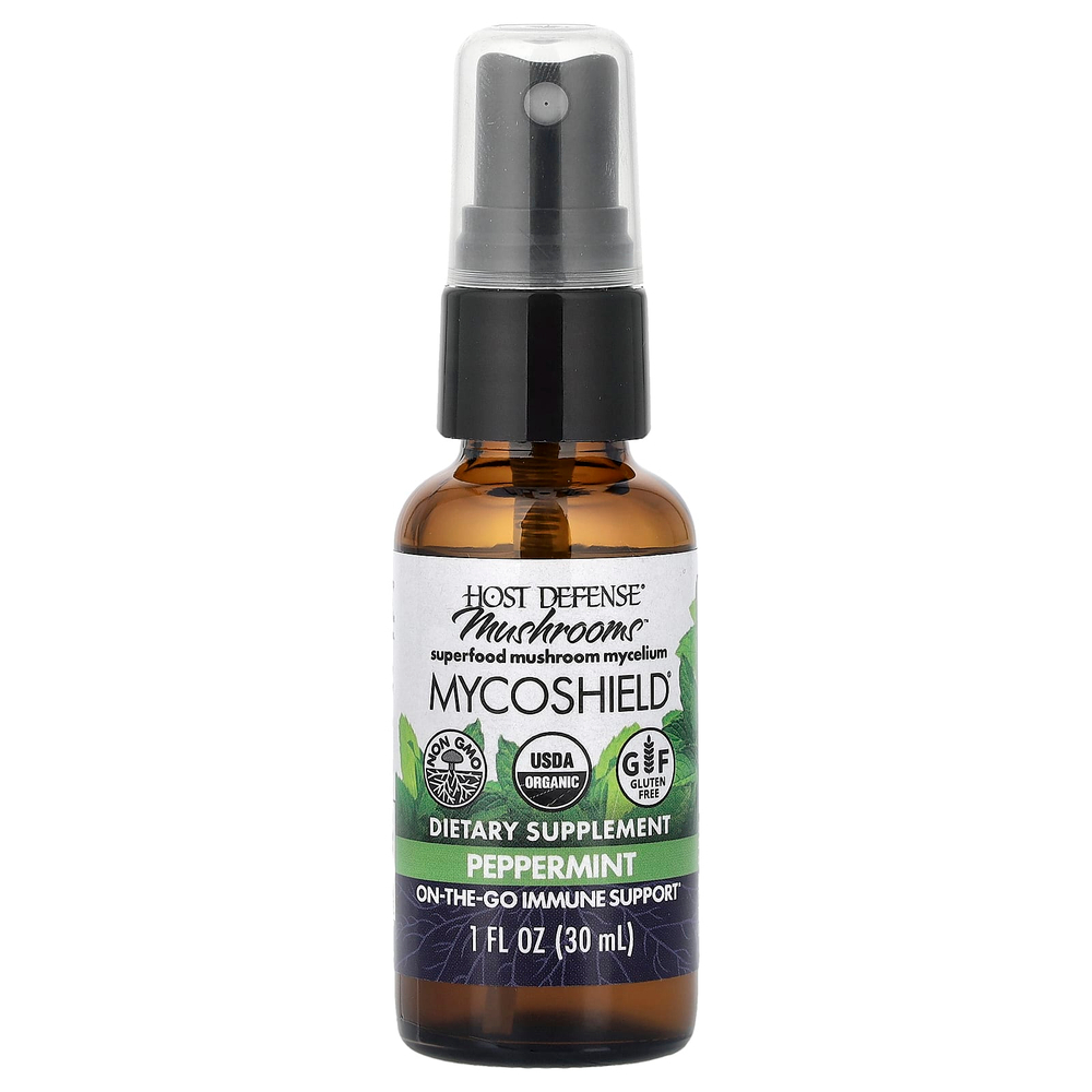 Host Defense, Mushrooms, MycoShield®, спрей, перечная мята, 30 мл (1 жидк. унция)