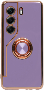 Стильный глянцевый чехол для TECNO CAMON 40 с кольцом-подставкой и бархатной подкладкой