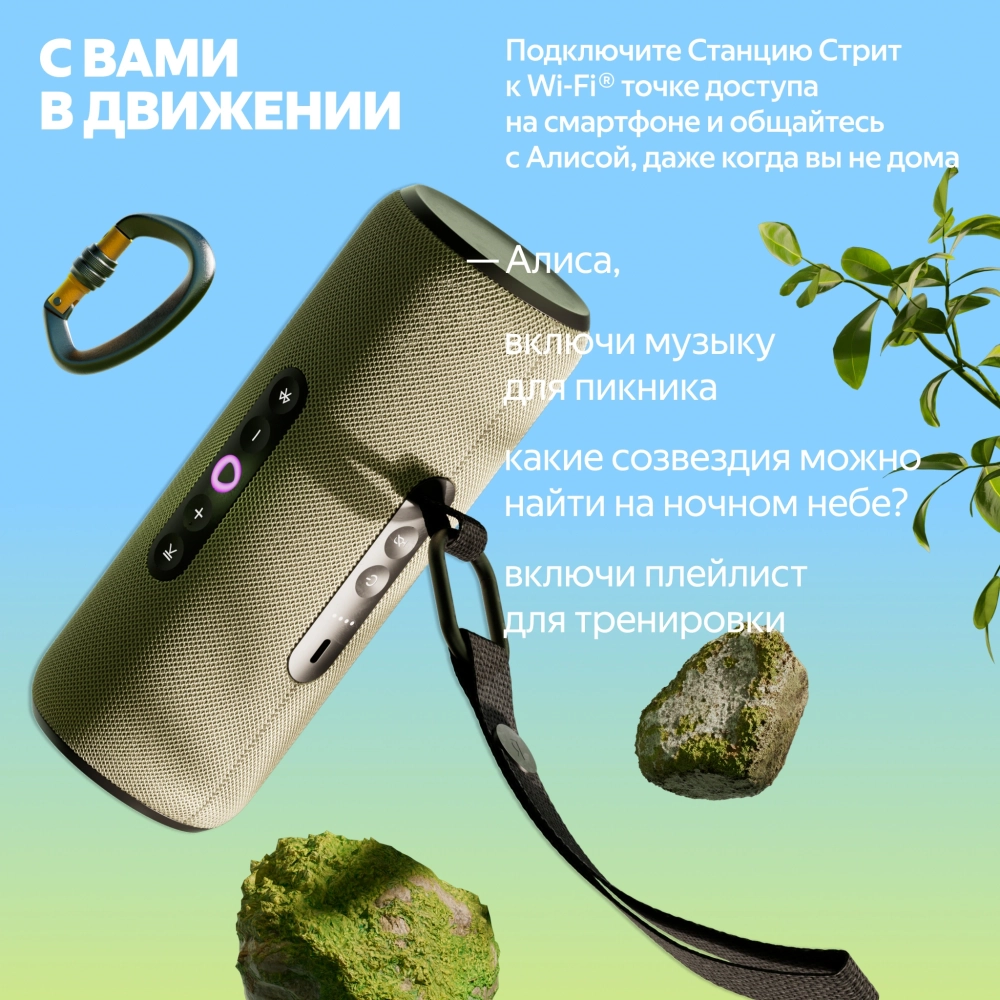 Умная колонка Yandex Стрит Алиса зеленый 30W 2.0 BT/Wi-Fi 10м 3300mAh (YNDX-00030GRN)