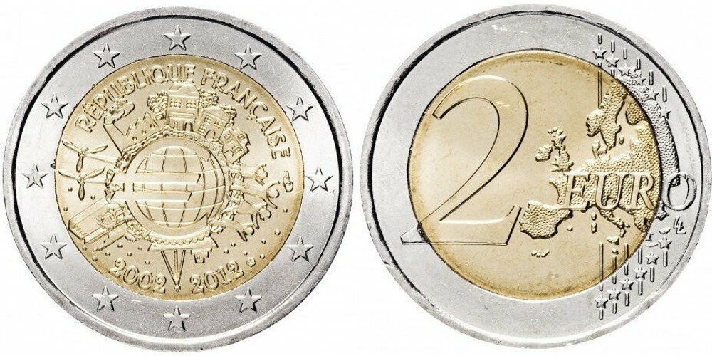 Франция 2 евро, 2012 10 лет наличным aUNC