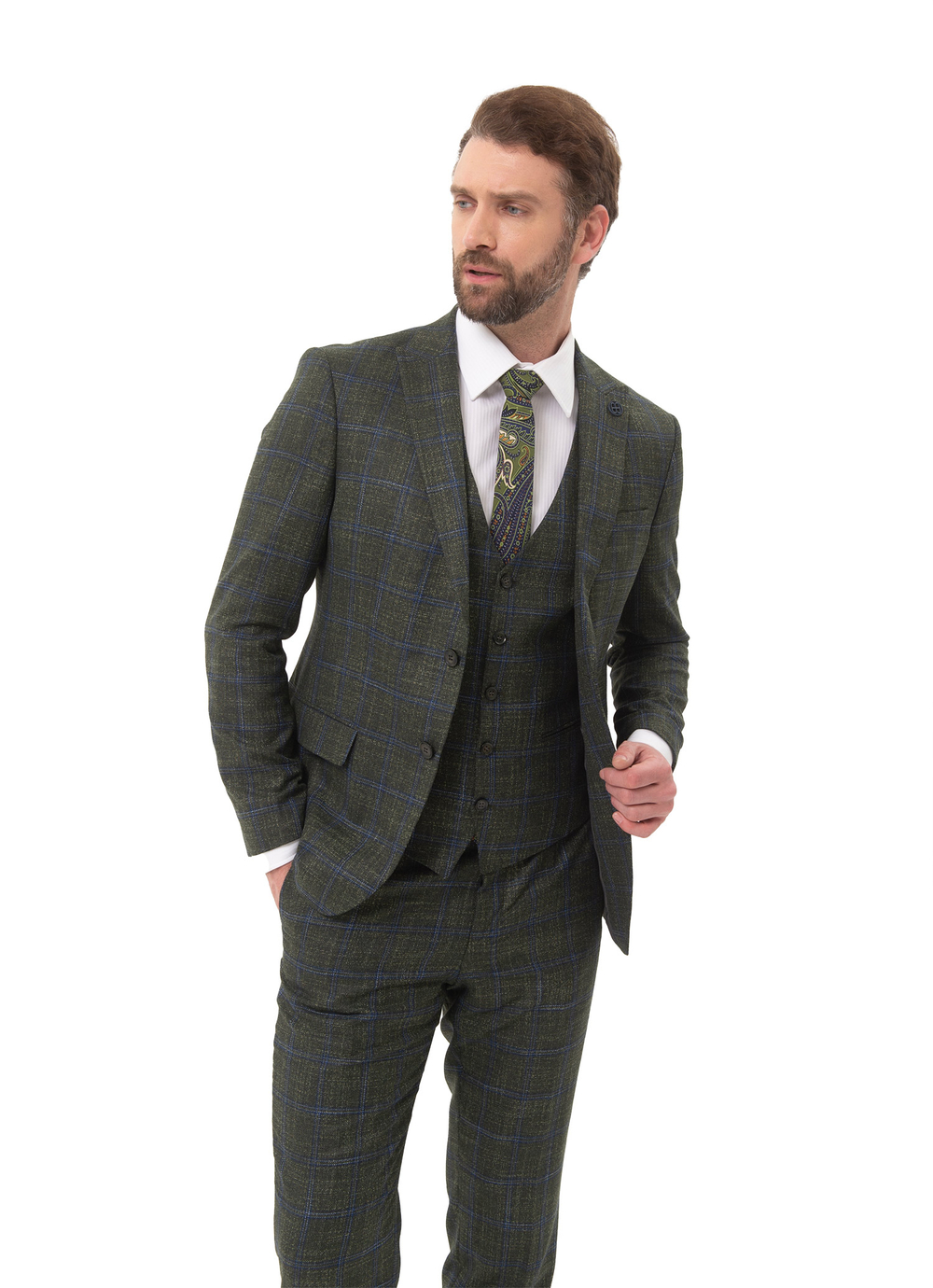 Классический костюм slim fit бренд Belfor оливкового цвета.