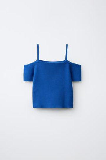 ZARA ТОП В РУБЧИК, СИНИЙ ЭЛЕКТРИК