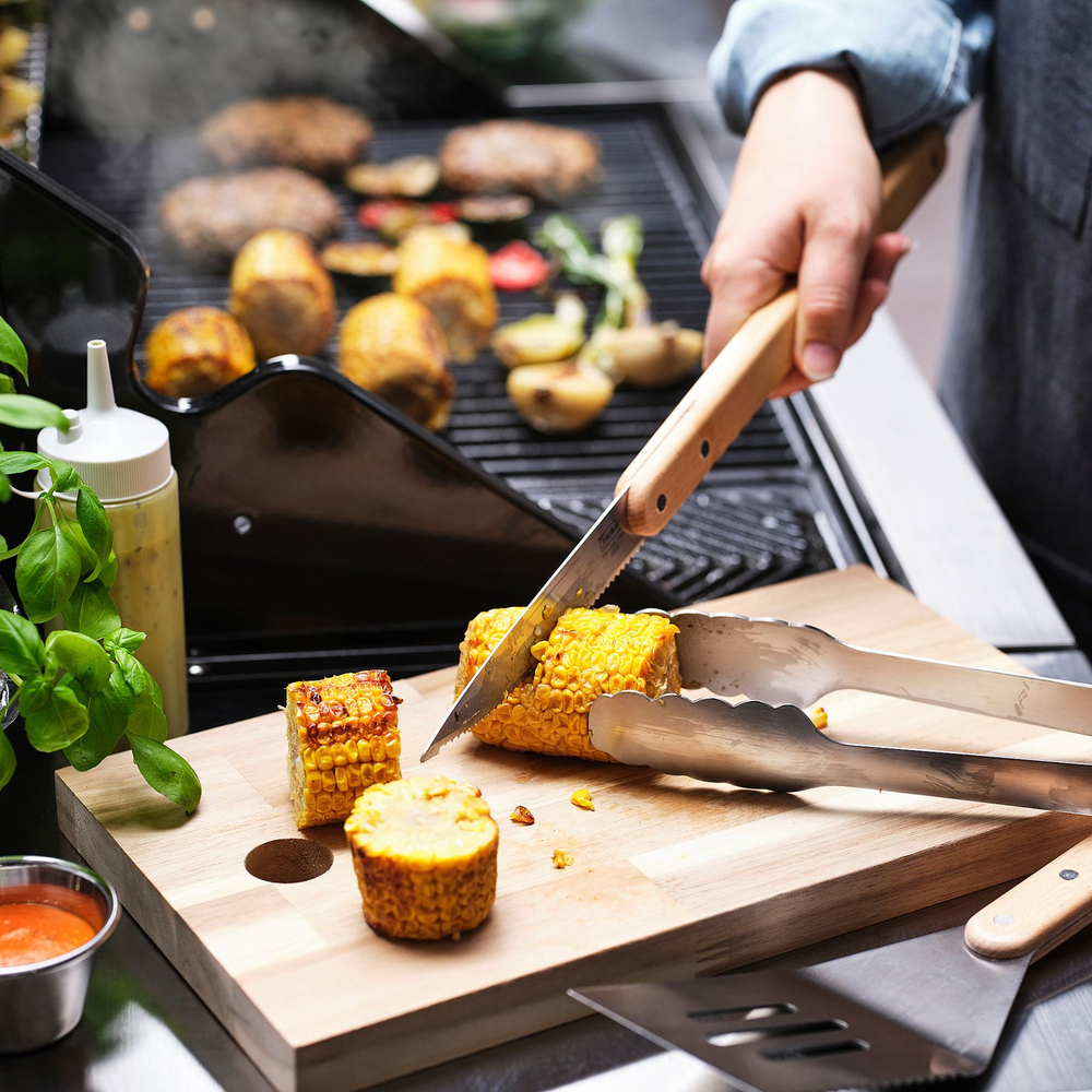 IKEA GRILLTIDER  (ИКЕА ГРИЛЛТИДЕР)  -  Набор аксессуаров для гриля, 3 предмета - нержавеющая сталь/бук