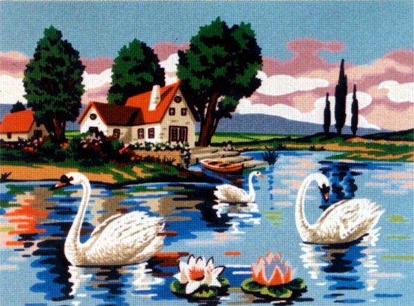 Рисунок для вышивания Soulos (канва жесткая), Три белых лебедя, 45х60 см