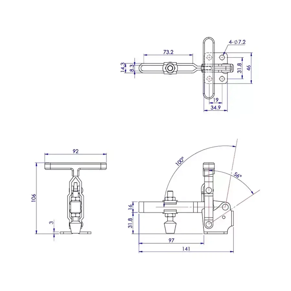 Зажим механический удлинённый с вертикальной Т- образной рукояткой Woodwork GH-12133