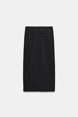 ZARA ЮБКА МИДИ В КЛЕТКУ, КОРИЧНЕВО-СИНИЙ