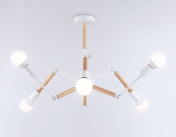 Потолочный светильник в стиле лофт 6*Е27 TR80485/6 WH/LW белый/светлое дерево Traditional Ambrella