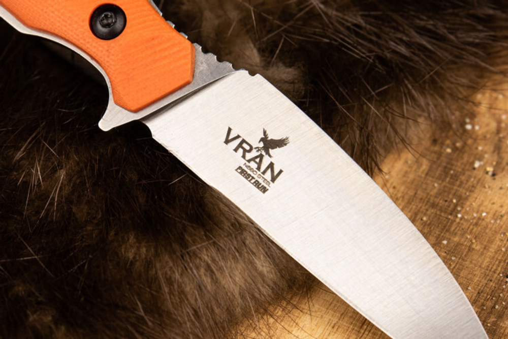 Нож Kizlyar Supreme VRAN N690 SW G10-ORGH KS (StoneWash, G10 Orange Handle, Kydex Sheath)