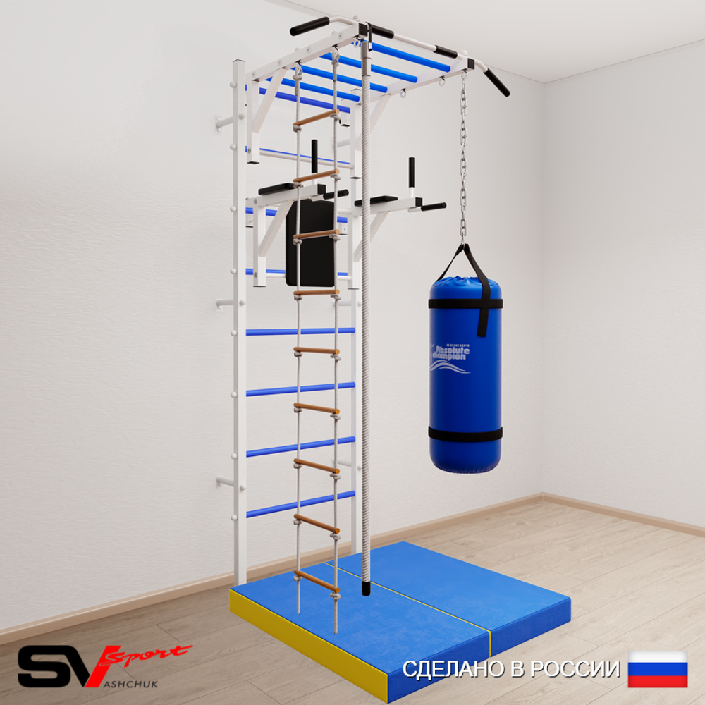 Шведская стенка Sv Sport усиленная 6455 (Турник рукоход/Брусья/Канат/Лестница/Цепь/Мешок 15кг/Мат 1м)