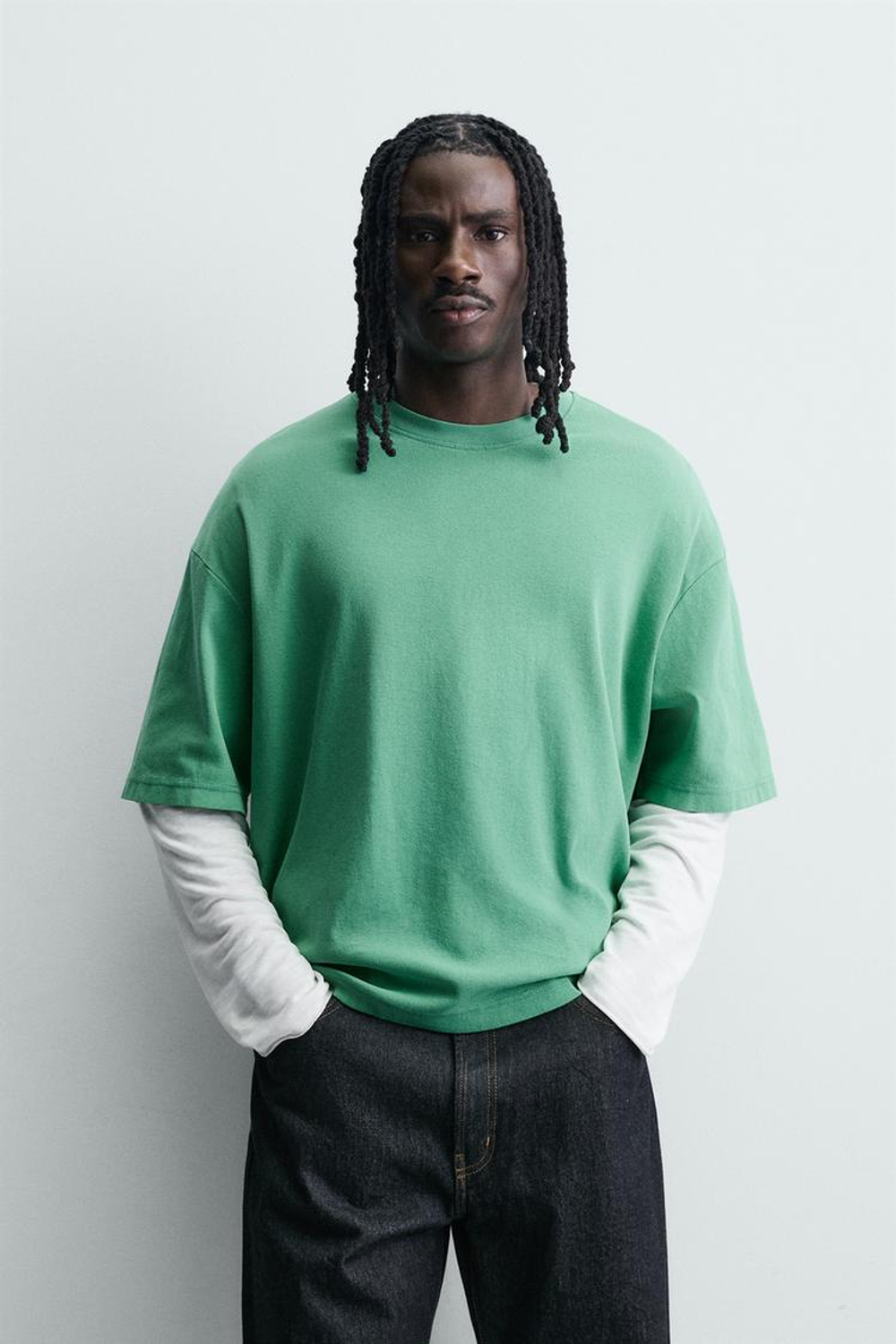 ZARA ТОЛСТОВКА BOXY FIT С РЕЛЬЕФНЫМ УЗОРОМ, ЗЕЛЕНЫЙ
