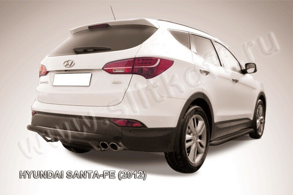 Защита заднего бампера (нержавейка) Hyundai Santa-Fe (2012-2018) d57 длинная (черный)