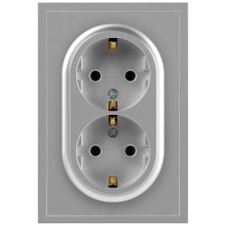 Розетка ЭРА Galaxy 15-2105-03 с заземлением двойная 2X2P+E Schuko со шторками IP20 16А-250В алюминий | Эра Galaxy