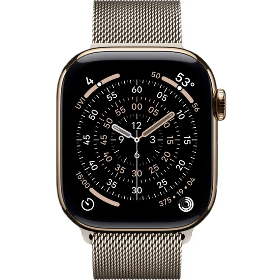 Часы Apple Watch Series 11, 42 мм, титан золотого цвета, миланский сетчатый браслет