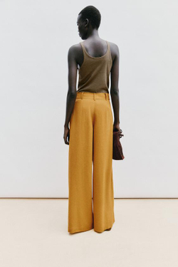 ZARA ШИРОКИЕ БРЮКИ ИЗ ЛЬНА, ЖЕЛТЫЙ КАРРИ