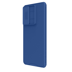 Чехол синего цвета с защитной шторкой для камеры от Nillkin на Samsung Galaxy S25 Edge, серия CamShield Pro Case