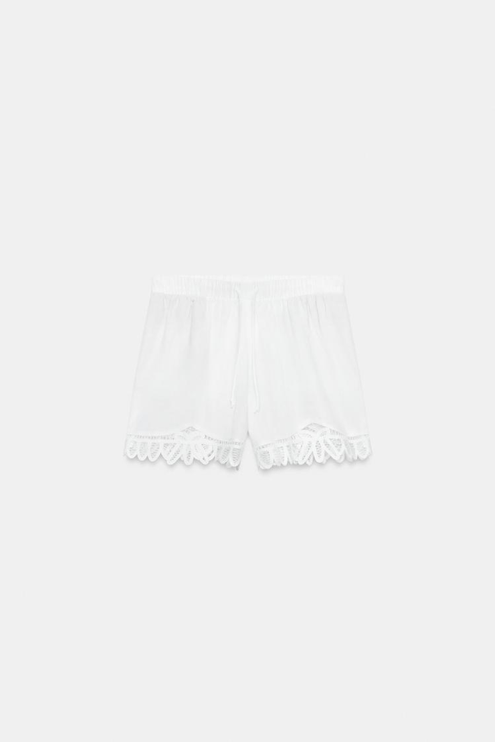 ZARA ШОРТЫ С ВЫШИВКОЙ ИЗ ЛЬНА — ZW COLLECTION, ЖЕЛТОВАТО-БЕЛЫЙ