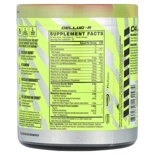 C4 / Cellucor, C4® Sport Ripped, предтренировочный комплекс, со вкусом клубники и арбуза, 280 г (9,9 унции)