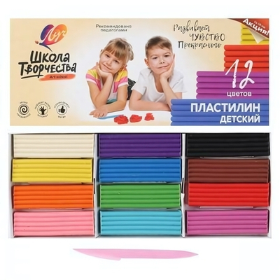 Пластилин 12цв. стек "Школа творчества" (Луч)
