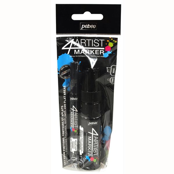 Набор маркеров художественных Pebeo 4artist Marker на масляной основе 2 мм, 8 мм, 2 шт, перо круглое/скошенное, 580893 черный