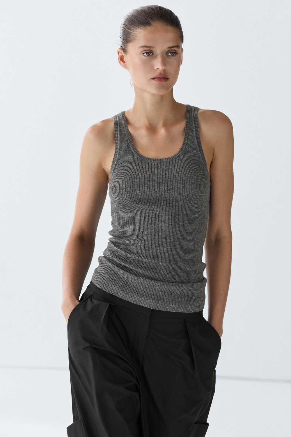 Massimo Dutti Топ из шерсти в рубчик, серый