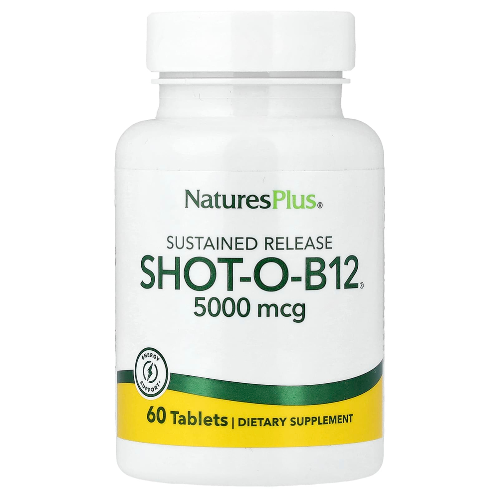 NaturesPlus, Shot-O-B12®, длительное высвобождение, 5000 мкг, 60 таблеток