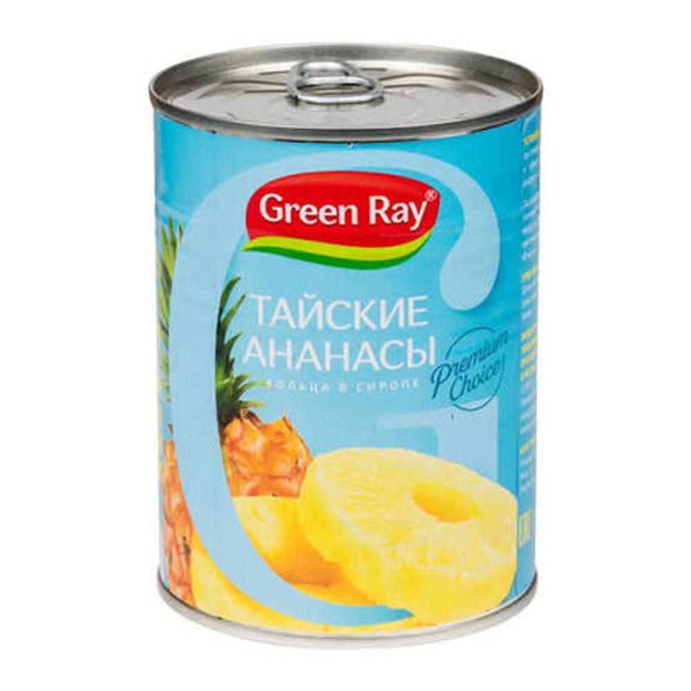 Ананасы Тайские GREEN RAY кусочки в сиропе ж/б 850г