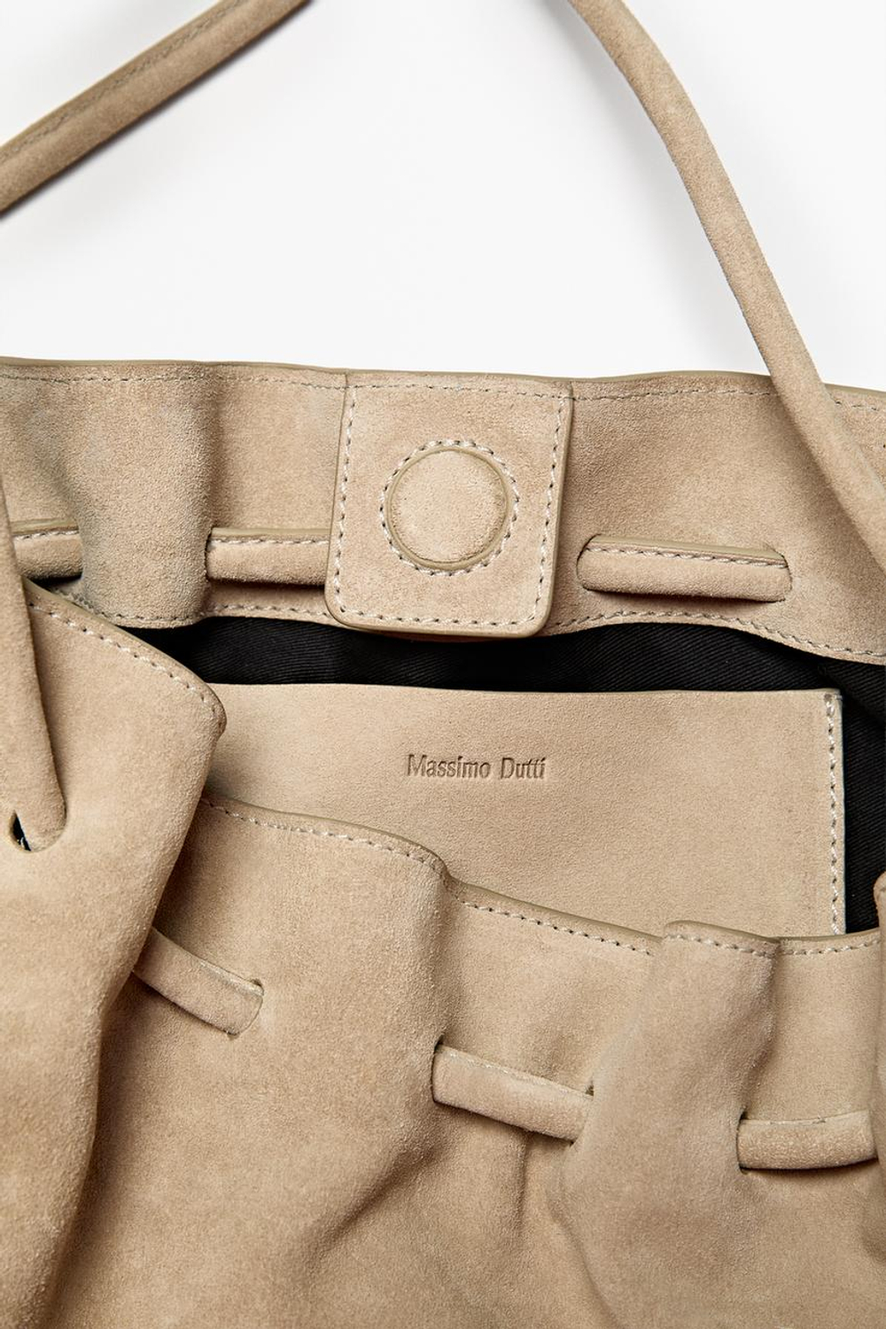 Massimo Dutti Кожаная сумка из замши со сборками, экрю
