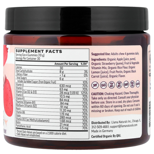 Llama Naturals, мультивитамины на растительной основе для женщин, настоящие фрукты, клубничный джем, 120 жевательных таблеток
