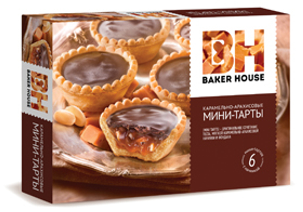 Мини-Тарты с карамельно-арахисовой нач. Baker House 240г (8шт)