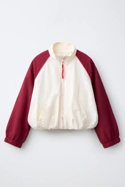 ZARA СПОРТИВНАЯ КУРТКА В СТИЛЕ COLOR BLOCK, БУРГУНДИ